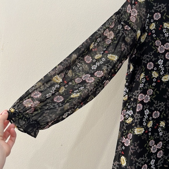 REVOLVE 1. STATE Long Sleeve Tie Neck Floral Shift Dress, Size M - Picture 5 of 10